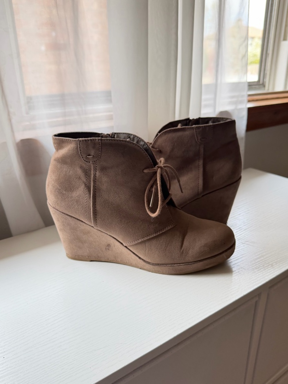 Merona Taupe Lace-Up Wedge Booties